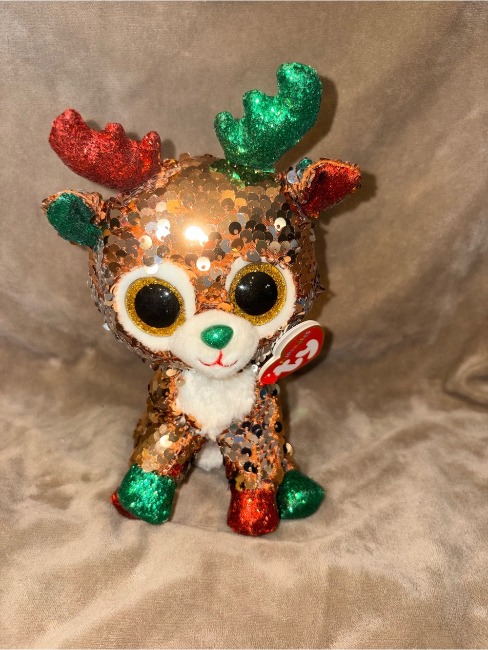 NWT Ty Flippables Tegan The Reindeer Holiday Christmas Sequin Plush 6"